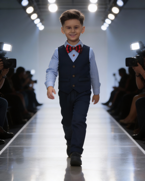 Charming Striped Shirt, Vest and Pants with Bow Tie Set