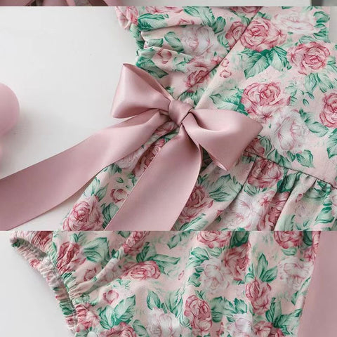 Cotton Romper and Headband Rose Print Set