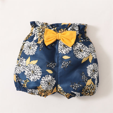 Soft Cotton Ruffle Romper, Floral Shorts and matching Headband