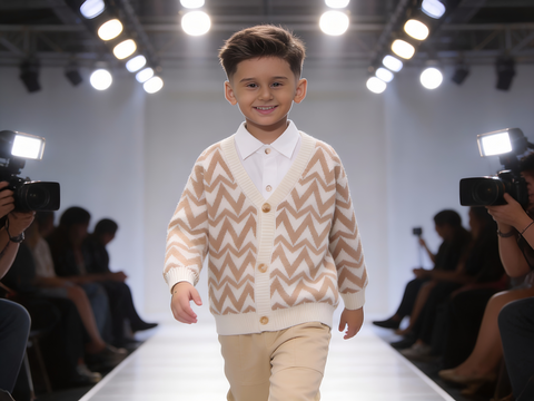 طقم أنيق من قميص أبيض، وسترة صوفية، وبنطال مطاطي