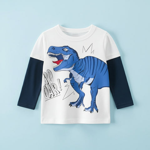 Fun Dinosaur Print Cotton Long Sleeve Tee