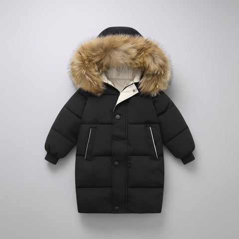 معطف منفوخ بغطاء رأس من الفرو الصناعي