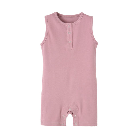 Cotton Ribbed Sleeveless Romper Snap Detail
