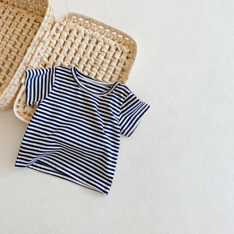 Romper and T-Shirt Denim Strap Stripe Pattern Set