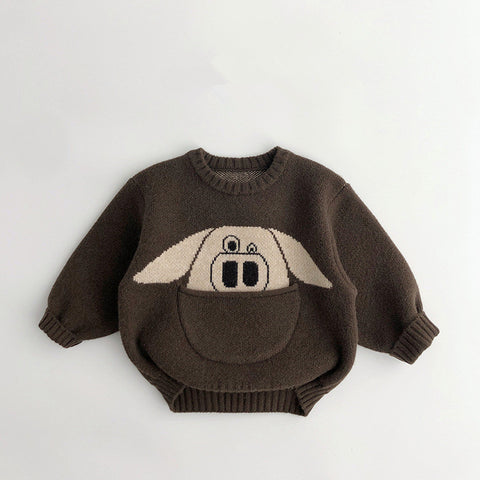 Animal Pocket Design Knitted Sweater