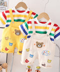 Rainbow Stripe T-Shirt and Bear Overalls Set