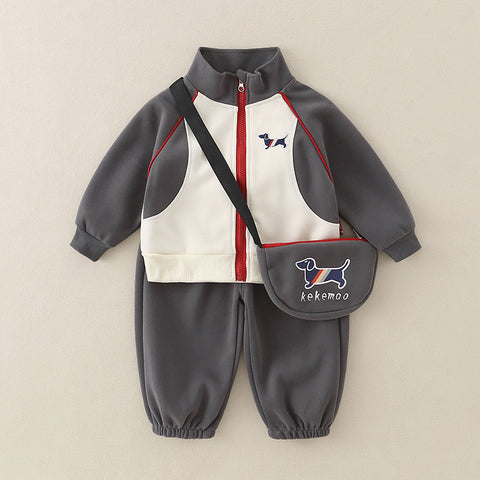 tracksuit with matching bag on a beige background