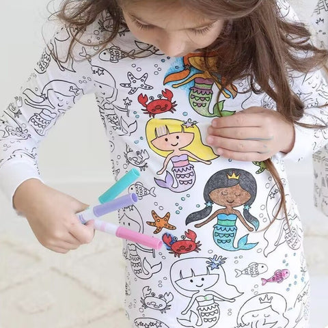 Interactive Cotton Pajama Set with washable Markers