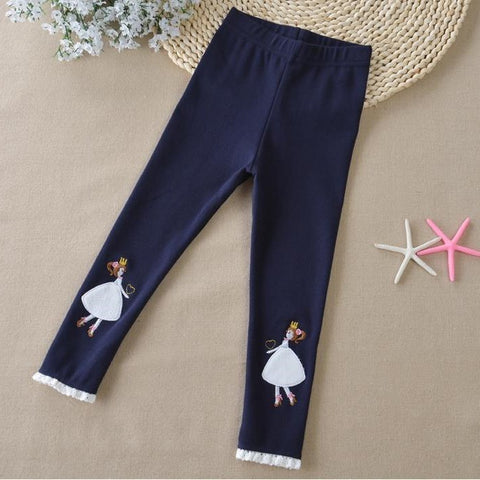 Soft Cotton Leggings with Princess Embroidery