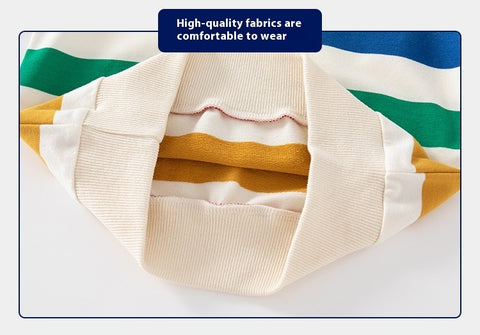 Maglione in cotone a righe arcobaleno brillante