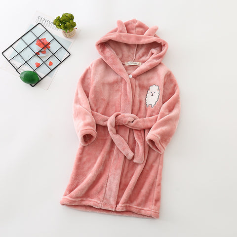 Cat Embroidery Flannel Hooded Robe