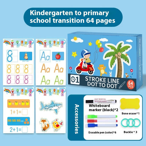 Libro di esercizi, penne per lavagna bianca e set di disegni puzzle con gomma