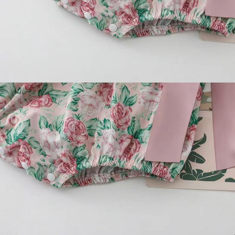 Cotton Romper and Headband Rose Print Set