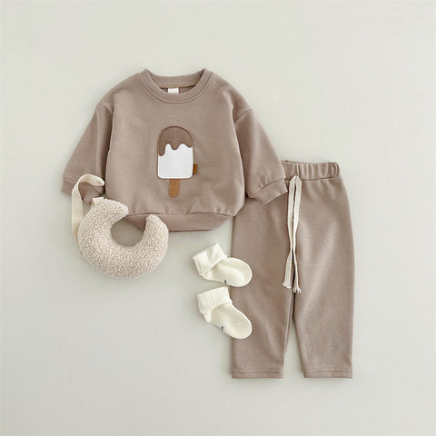 طقم سويت شيرت وبنطال قطني مرح برسومات كرتونية