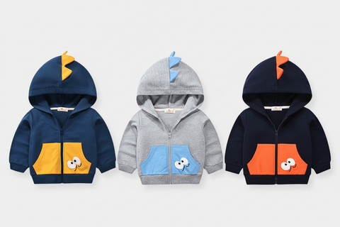 Soft Cotton Zip Dinosaur Hood Sweatshirt