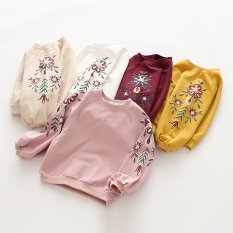 Flower Embroidered Cotton Blend Sweatshirt