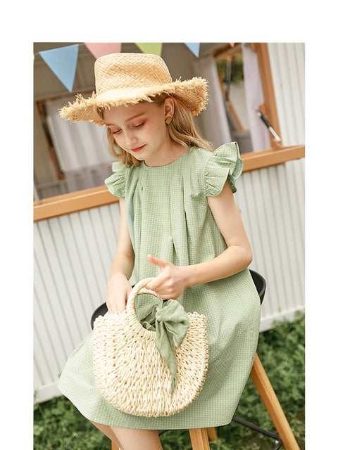 Cotton Blend Dress Flutter Sleeve Detail