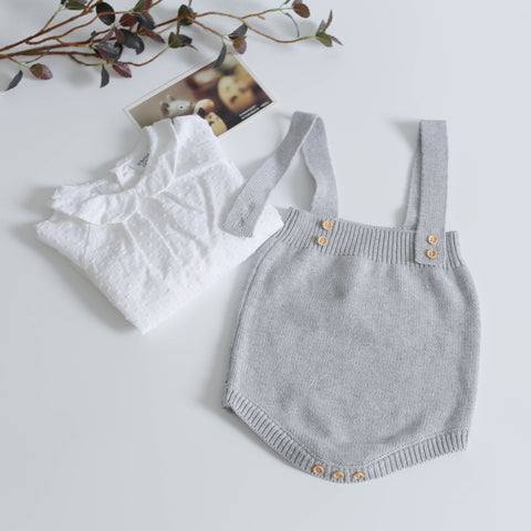Cozy Cotton Knit Suspender Romper