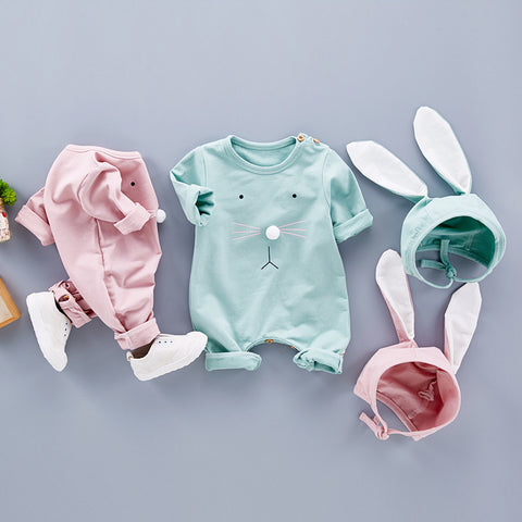 Soft Cotton Romper and Bunny-Ears Hat Set