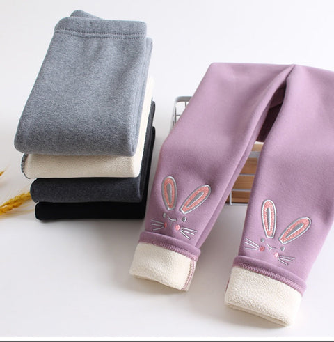Soft Cotton Leggings with Bunny Embroidery