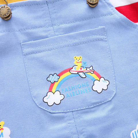 تيشيرت مخطط بألوان قوس قزح وطقم ملابس عمل مطبوع عليه دب