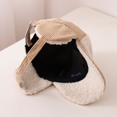 Warm Corduroy and Sherpa Fleece Hat