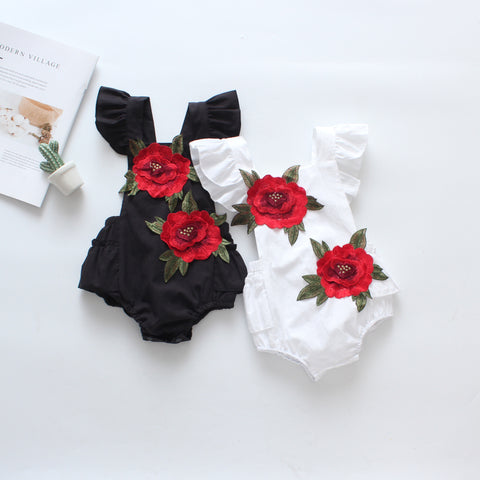 Cotton Romper Floral Applique Detail
