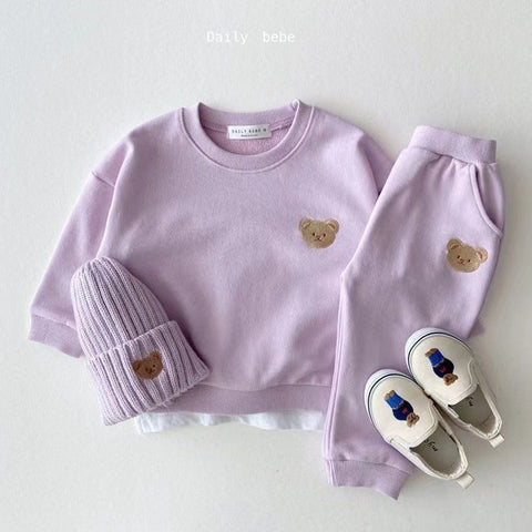 Embroidered Bear Sweatshirt and Pants Set