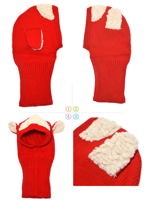 Cotton-wool knitted hood hat with floppy ears