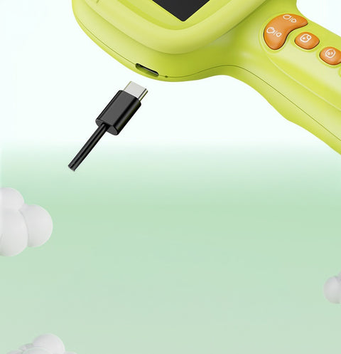 Green electronic device with USB-C cable on a light green background