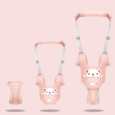 Pink baby walker with bear design on a pink background
