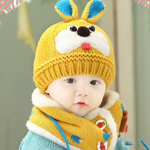 Wool knitted Bunny Hat with Scarf
