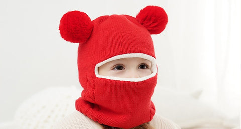 Fleece-Lined Hat with Pom Pom Ears