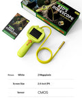Children's telescope with packaging and product details on a white background