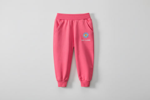 Soft Cotton Joggers with Embroidered Flower