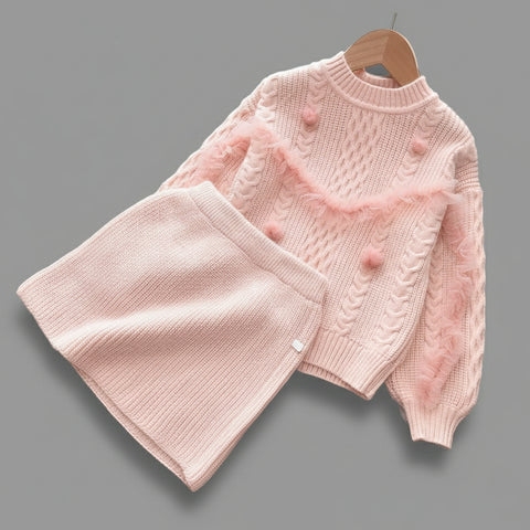 طقم كنزة وتنورة محبوكة بنمط كابل رومانسي