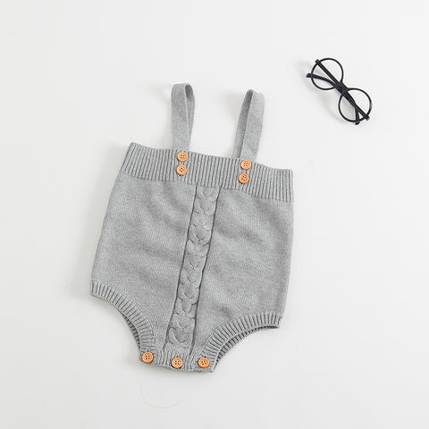 Cute Cotton Knit Suspender Romper