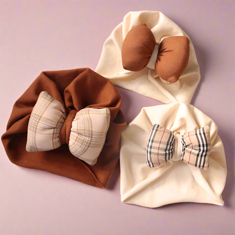 Soft Cotton Turban Beanie with a Plush Bow