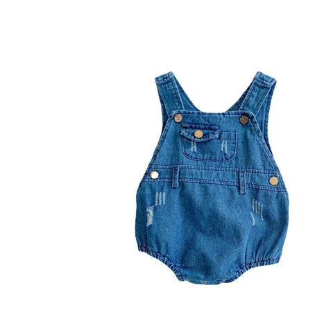 Romper and T-Shirt Denim Strap Stripe Pattern Set
