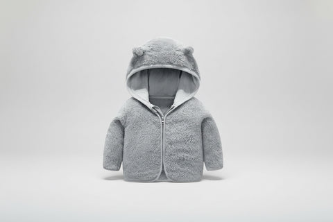 Adorable Denim Hooded Jacket with Bear Appliqué