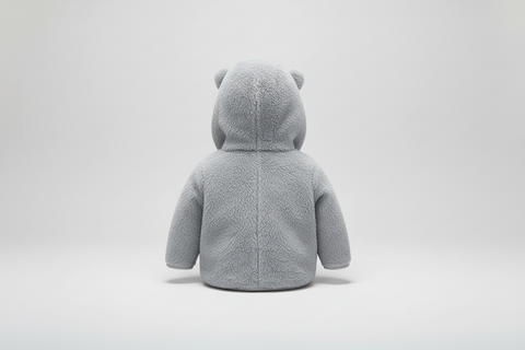 Adorable Denim Hooded Jacket with Bear Appliqué