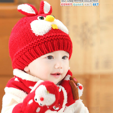 Wool knitted Bunny Hat with Scarf