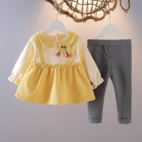 Cute Cotton Dress-style Top and Pants Set