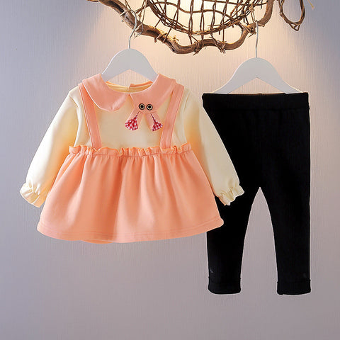 Cute Cotton Dress-style Top and Pants Set