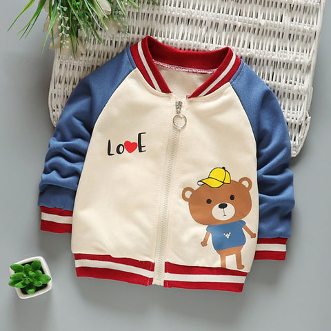 Playful Bear Print Varsity Jacket