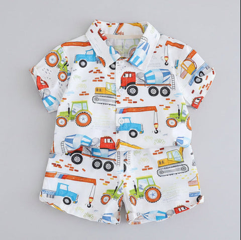 Shirt and Shorts Construction Vehicle Print Set