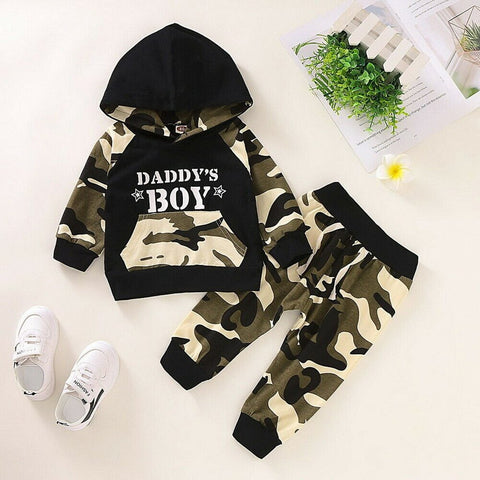 Camouflage Sleeves Cotton Hoodie and Sweatpants Set