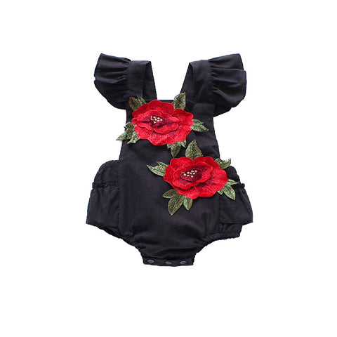 Cotton Romper Floral Applique Detail