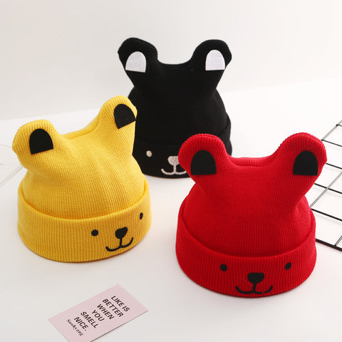 Playful  Bear Face Knit Beanie