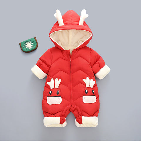 Cozy Quilted Cotton Romper Antler Hood
